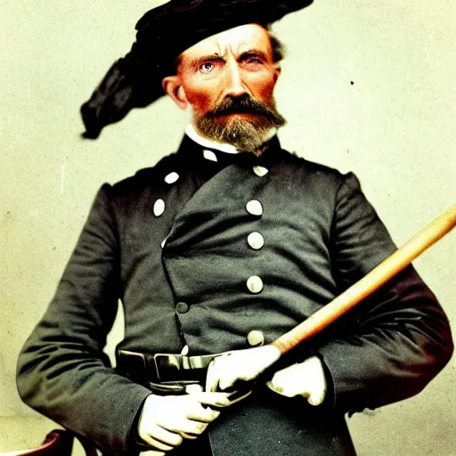 Image similar to Colorized 1878 photo of Colonel Hutic - a famous Union general who fought with a baseball bat and a scythe