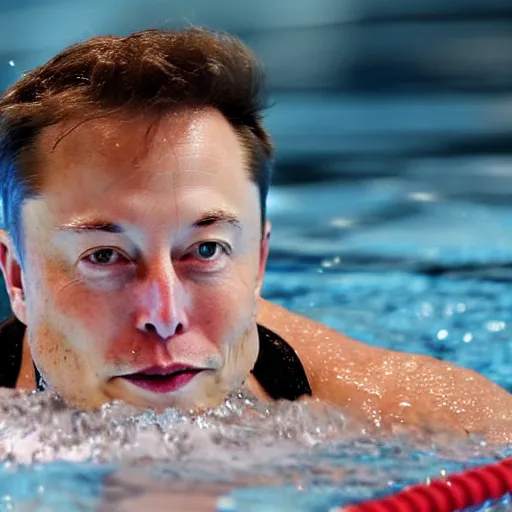 Image similar to Photography of elon musk swimming in a pool full of money