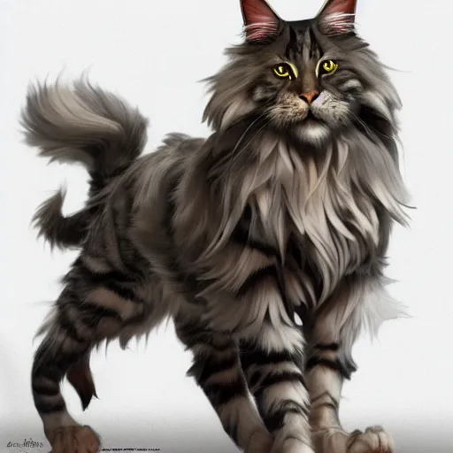 Image similar to maine coon, anthropomorphic large maine coon, bipedal, muskateer. character concept, digital painting, artstation, concept art, smooth, super sharp focus, illustration, art by artgerm and h r giger and alphonse mucha