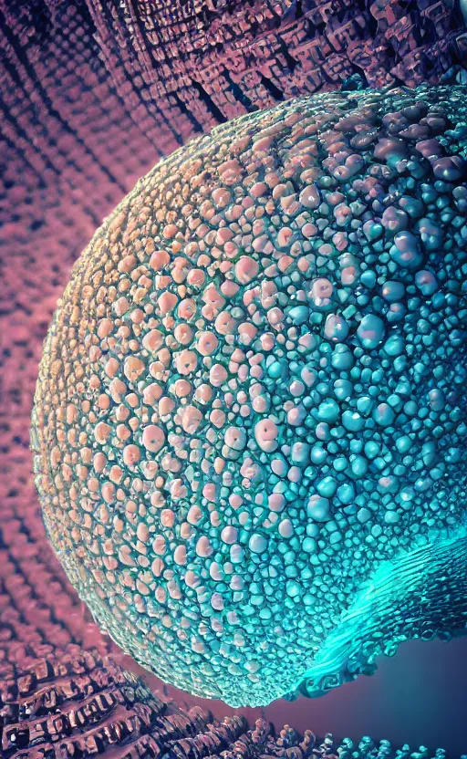 Prompt: macro photo of biotech organic bubble giving birth to a multicellular mandelbulb fractal shape, cyberpunk, weird, octane render, hyper realistic reflections, graphic, hd, 8 k, vivid colors