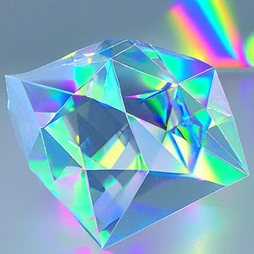 Image similar to low poly diamond, iridescent transparent, prism