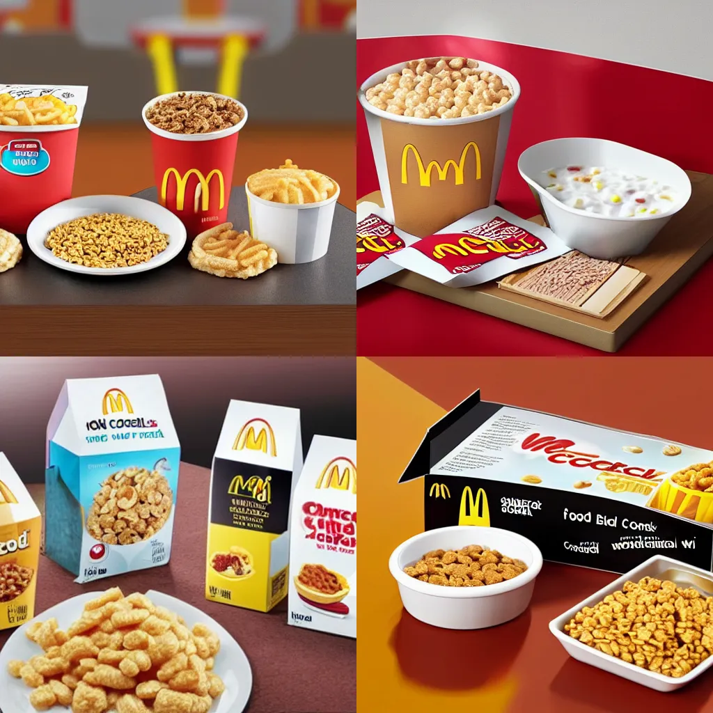 Prompt: cereal combo meal, now at mcdonalds, food advertisement