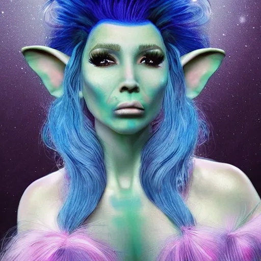 Beautiful Extraterrestrial Model Woman With Blue Hair And Green