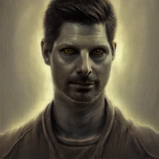 Prompt: a portrait of Ben Wyatt from Parks and Rec. sci-fi concept art by giger and beksinski and szukalski and wlop and pete mohrbacher, digital art, highly detailed, intricate, horror, sharp focus, Trending on Artstation HQ, deviantart, unreal engine 5, 4K UHD image