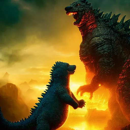 Image similar to godzilla and winnie the pooh are best friends, cinematic composition, epic dramatic lighting, realistic, hyperdetailed, photorealistic, photograph, epic scale by gaston bussiere