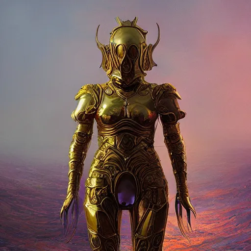 Image similar to gold armor melenia , matte painting, detailed, elden ring, oil on canvas, by beeple