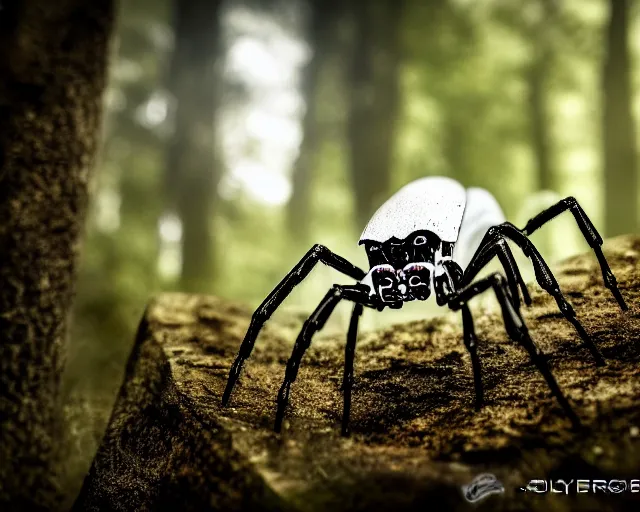 Prompt: photo of a white terminator spider with biomechanical cybernetic body in the forest. cyberpunk horror style. highly detailed 8 k. intricate. nikon d 8 5 0 5 5 mm. award winning photography.