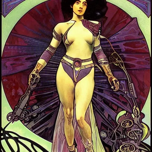 Prompt: alita battle angel, painted by alphonse mucha