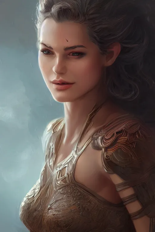 Image similar to three-quarters portrait pose of a beautiful woman, strong body,super heroine costume, human super powers, fantasy, intricate, elegant, highly detailed, digital painting, artstation, concept art,shining, sharp focus,D&D, illustration, art by Stanley Lau