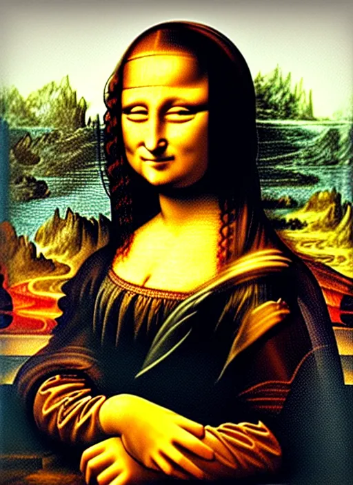 Prompt: “Painting of Mona Lisa with headphones”