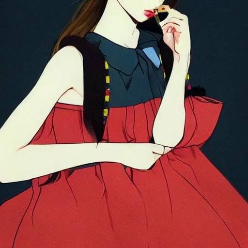 Image similar to little girl wearing an gucci's outfit. art by ilya kuvshinov, profile picture, inspired by balthus, highly detailed, 8 0 s anime art style, realistic, vogue cover