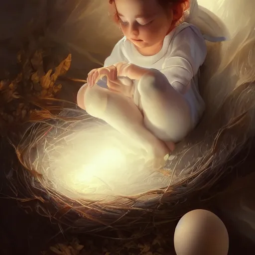 Prompt: a baby unicorn sleeping in an cracked egg, ultrarealistic, dramatic lighting, high details, 4 k, 8 k, best, accurate, trending on artstation, artstation, photorealism, ultrarealistic, digital painting, fantasy art, style of peter mohrbacher, caravaggio, boris vallejo