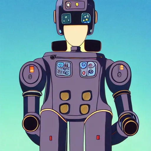 Image similar to a robot with a crt monitor for a head and wearing a leather bomber jacket, black sweatpants, studio ghibli, character design, high resolution