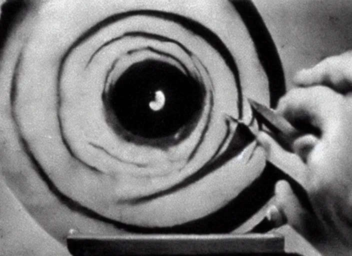 Image similar to slicing an eyeball, still photograph from the film un chien andalou ( 1 9 2 9 )