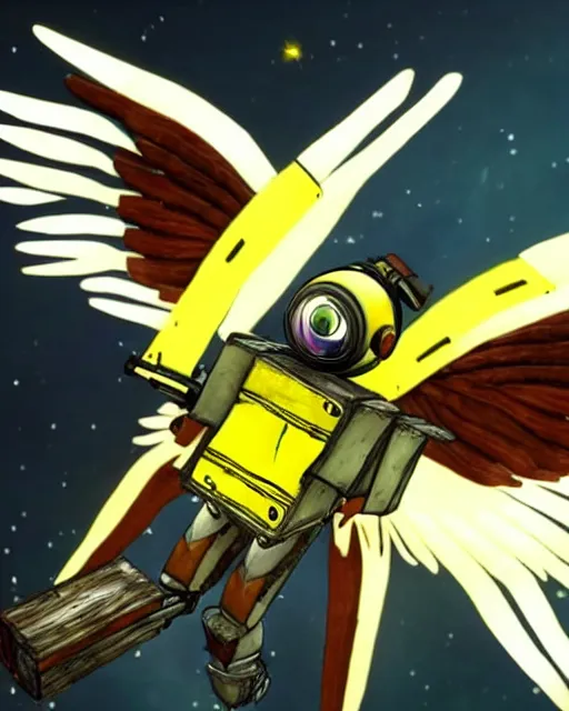 Prompt: Claptrap as an angel with beautiful wings