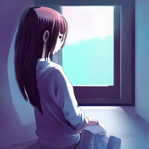 Prompt: Anime girl sitting next to a window in class, digital art, 4K, pixiv