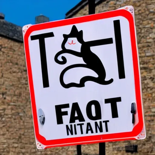 Prompt: street sign warning people about fat cats