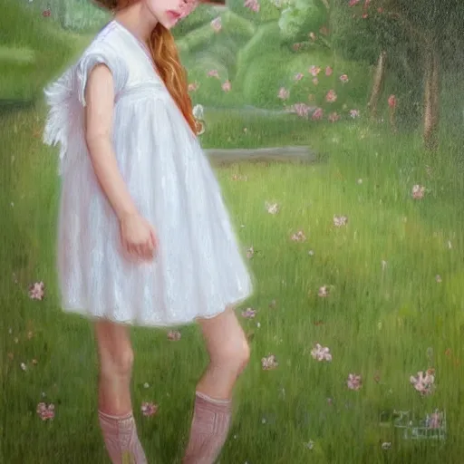 Image similar to portrait of girl dressed in white clothes countryside country style country house fantasy character portrait painting