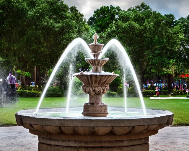 Prompt: a photorealistic photo of a fountain in a park