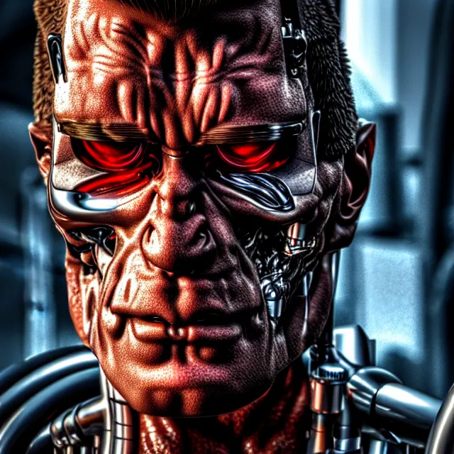 Prompt: terminator, steroids to the max, highly detailed, 4 k, hdr, smooth, sharp focus, high resolution, award - winning photo, boris valejo, photorealistic