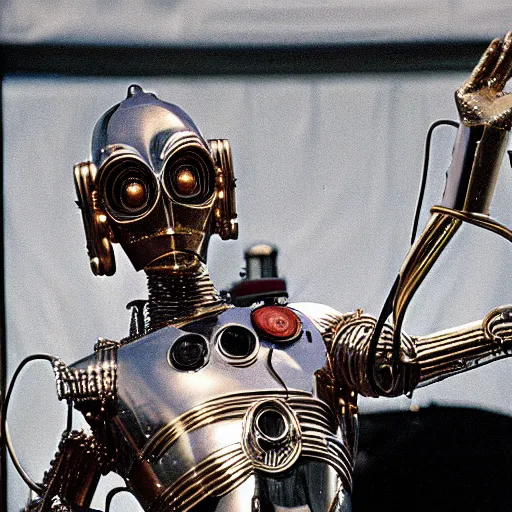 Image similar to C-3PO performing at woodstock