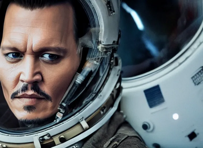 Image similar to film still of Johnny Depp as Cooper in Interstellar, 4k