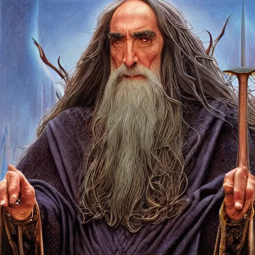 Prompt: majestic Saruman the wise wizard by Mark Brooks, Donato Giancola, Victor Nizovtsev, Scarlett Hooft, Graafland, Chris Moore