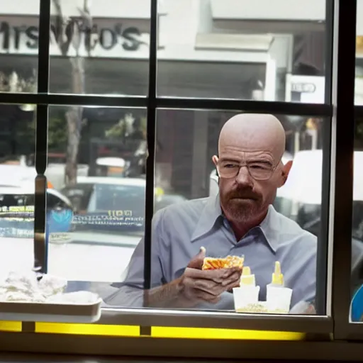 Image similar to walter white at mcdonalds window, serving food