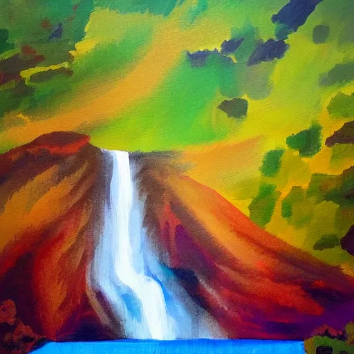 Prompt: a painting of a waterfall, in the style of dadi gudbjornsson