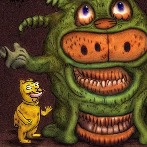 Prompt: Garfield Lovecraftian Horror