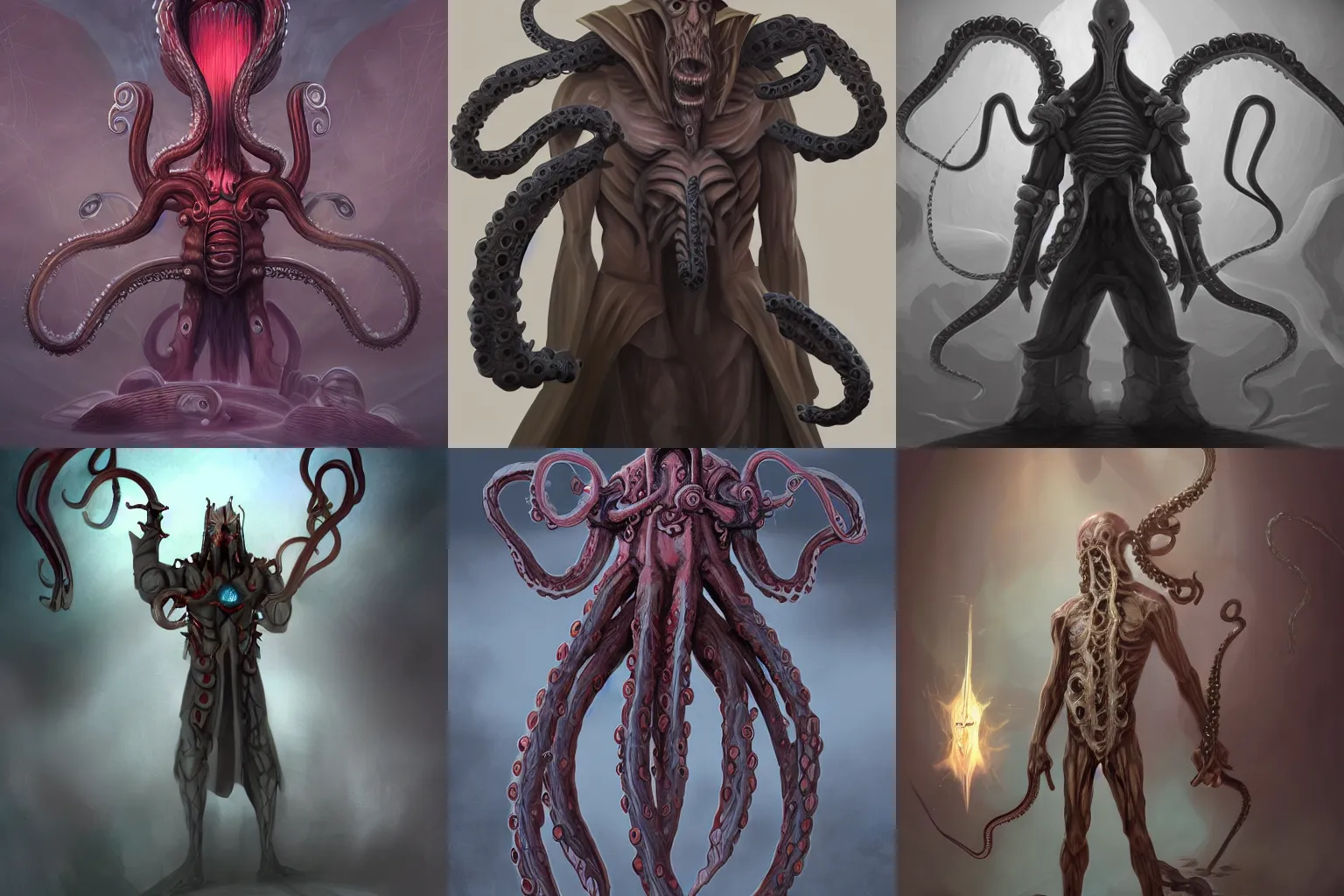 Prompt: archwizzard with tentacles, digital art, concept art, simulation, structure, fine, man standing, good anatomy