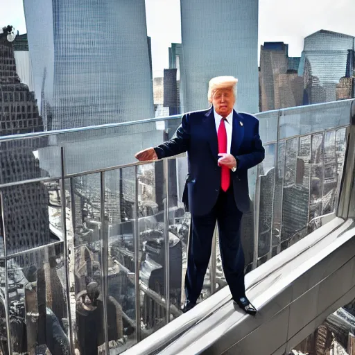Image similar to trump in the top of world trade center ready to give a speech, ny, cinematic, photography
