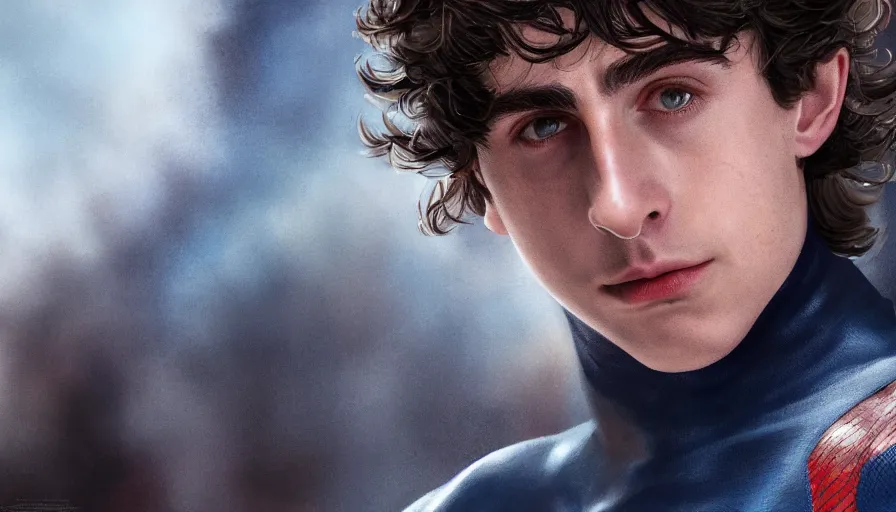 Prompt: Timothée Chalamet is Spider-Man, hyperdetailed, artstation, cgsociety, 8k