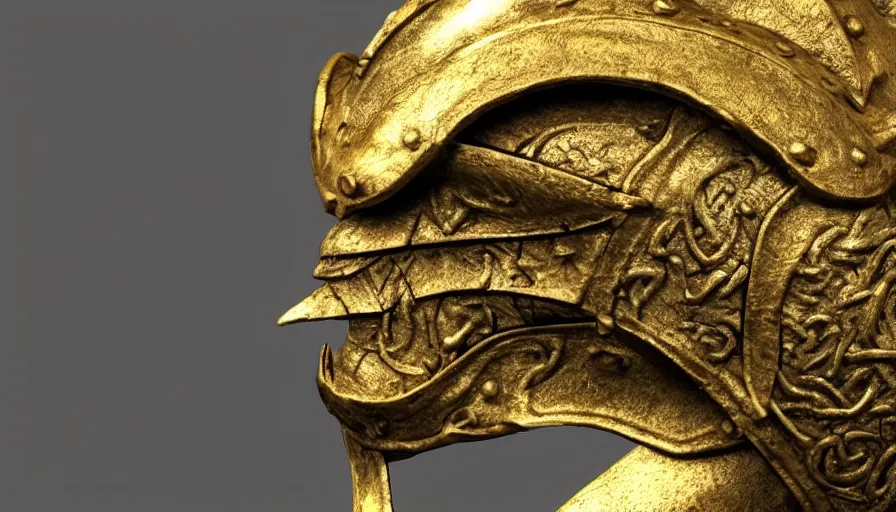 Prompt: viking dragon helmet, made from gold, photorealistic render