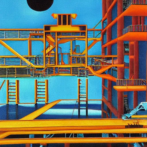 Prompt: mothership loading dock painting by MC Escher