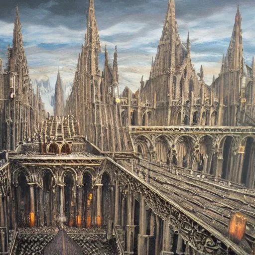 Prompt: Anor Londo, oil on canvas, extremely detailed,