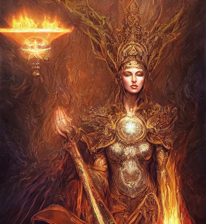 Image similar to unreal engine render + a goddess, tarot card, dark souls colour scheme, luminal, smooth, coherent, high detailed, by Karol Bak, featured on artstation, instagram HD, unreal engine