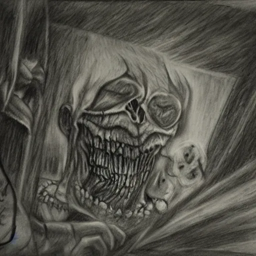 Image similar to a charcoal drawing of an eldrich horror,