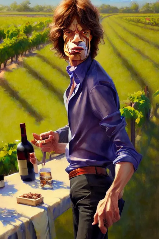 Image similar to mick jagger working in a winery, animation pixar style, by magali villeneuve, artgerm, jeremy lipkin and michael garmash, rob rey and kentaro miura style, golden ratio, trending on art station