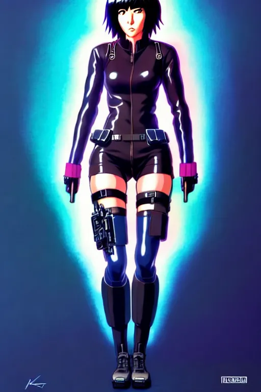 Image similar to a fullbody portrait of motoko kusanagi the major ghost in the shell : : stand alone complex, in leather bike costume : : by ilya kuvshinov, rossdraws, artgerm, sola digital arts, anti aliasing, raytracing : :