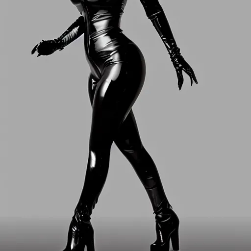 Image similar to curvy feminine goth woman with elegant tight black-silver nylon and latex outfit, cgsociety, photorealistic, highly detailed, sublime, 16k, smooth, sharp focus, trending on ArtStation, hyperdetailed, volumetric lighting