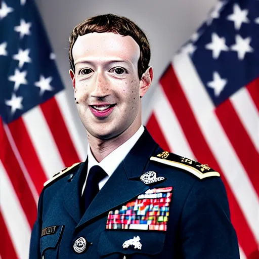 Prompt: Photo of Brigadier General Mark Zuckerberg