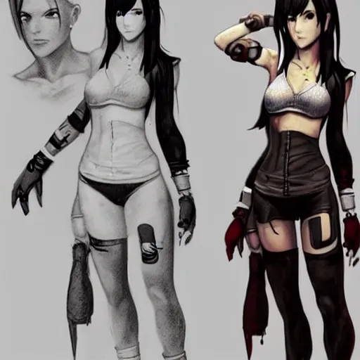 Image similar to high quality concept art of tifa lockhart with tattoos, trending on artstation