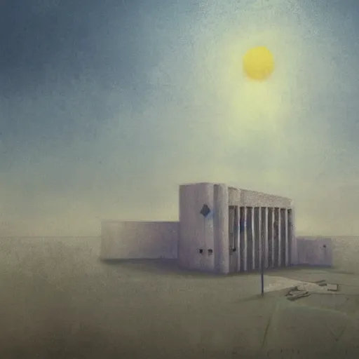 Prompt: a drawing of a building with a sky background, concept art by mikalojus konstantinas ciurlionis, pixiv, vorticism, concept art, dystopian art, official art