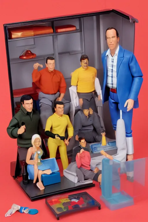 Prompt: TV-serie Seinfeld action figures individual product shot by hasbro, mattel