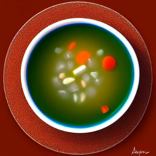 Prompt: a bowl of soup that is also a portal to another dimension, digital art, trending on artstation, magical