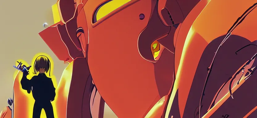 Prompt: neon genesis evangelion, digital painting masterpiece, by ilya kuvshinov, by frank frazetta, by mœbius, by reiq, by hayao miyazaki, intricate detail, beautiful brush strokes, advanced lighting technology, 4 k wallpaper, interesting character design, stylized yet realistic anatomy and faces, inspired by kill bill animated scene