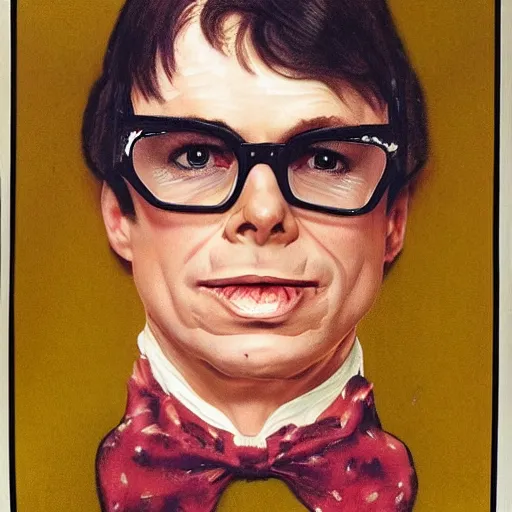 Prompt: frontal portrait of austin powers. a portrait by norman rockwell.