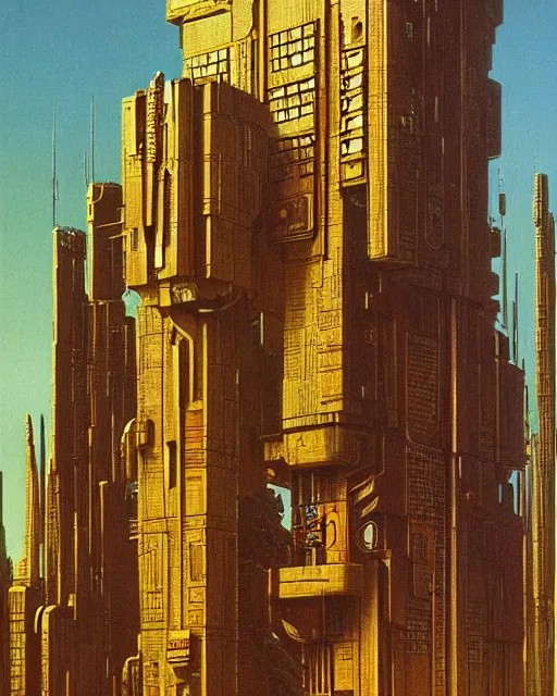 Prompt: cyberpunk tower by ralph mcquarrie and frank lloyd frank lloyd and bruce pennington and ted nasmith