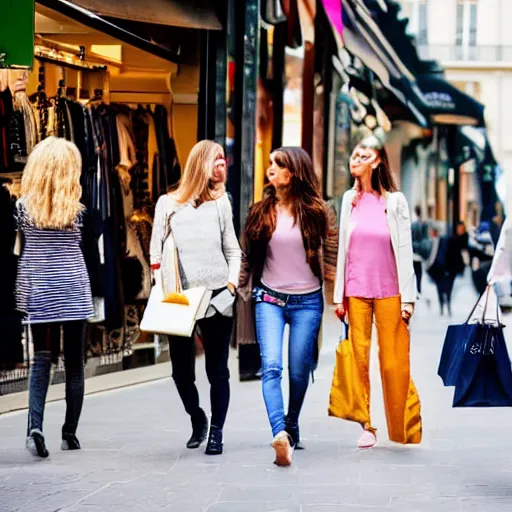 Prompt: women shoping in paris streets